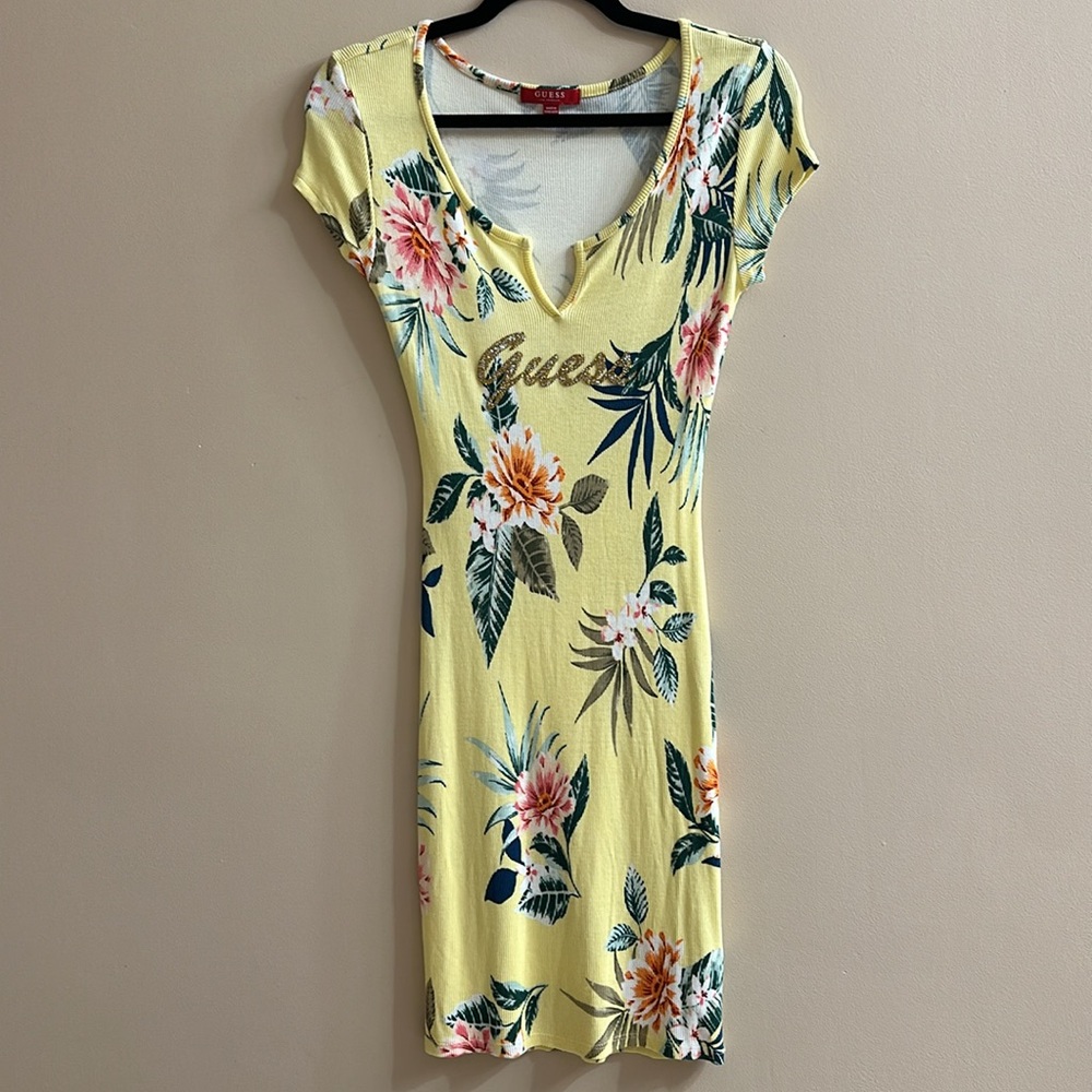 Guess Hawaiian floral ribbed mini dress